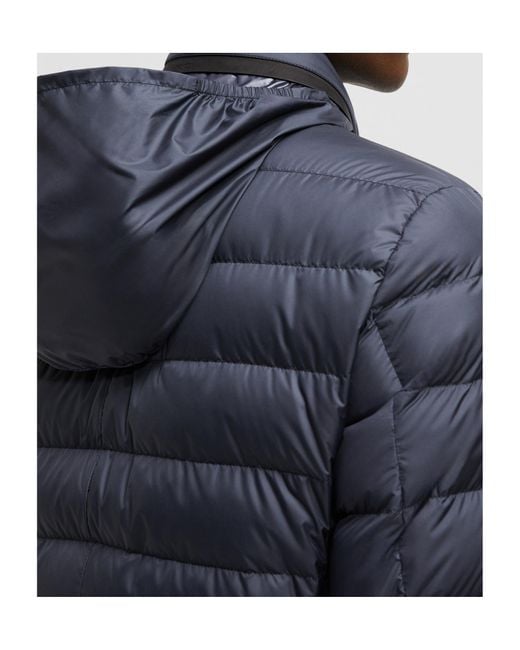 Moncler Blue Carrelet Leather-Trimmed Down Blazer for men