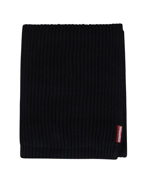 DSquared² Black Logo Patch Scarf-Beanie Set for men