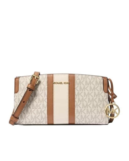 MICHAEL Michael Kors Natural Becca Small Signature Logo Stripe Crossbody Bag
