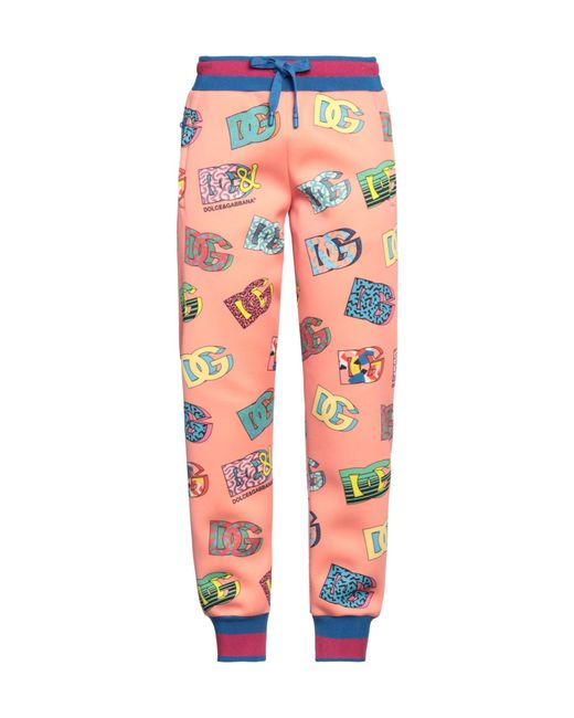 Dolce & Gabbana Orange Printed Drawstring Casual Pants