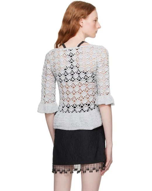 Ganni Gray Crochet Top