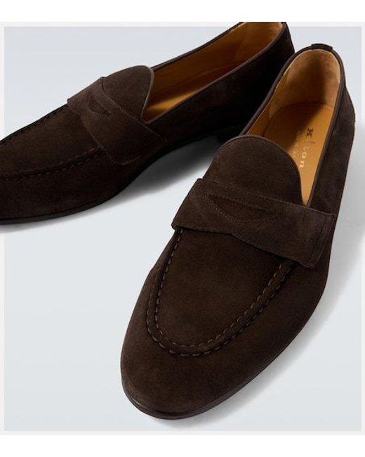 Kiton Brown Suede Penny Loafers for men