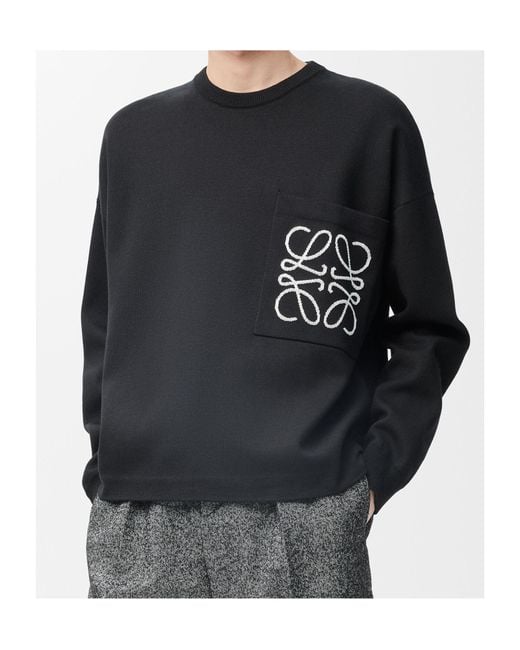 Loewe Black Logo-Intarsia Crewneck Jumper for men