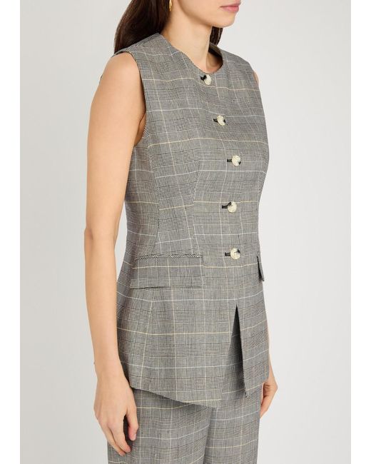 Veronica Beard Gray Lois Checked Linen-Blend Vest
