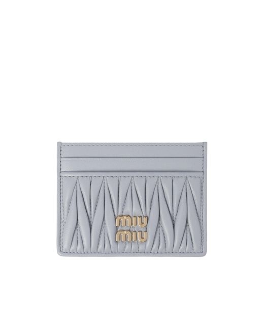 Miu Miu Gray Matelassé Nappa Leather Card Holder