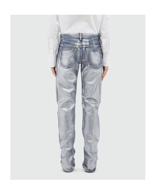 MSGM Blue Metallic-Finish Straight Jeans