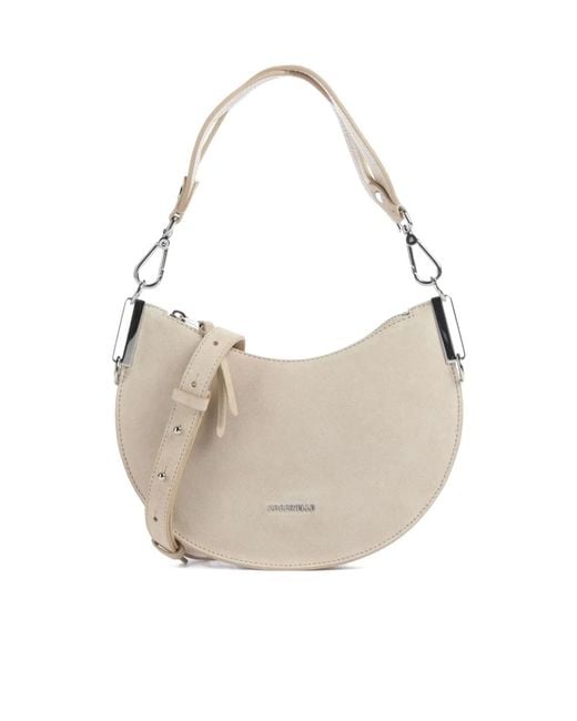 Coccinelle White Logo Lettering Small Sunup Crescent Shoulder Bag