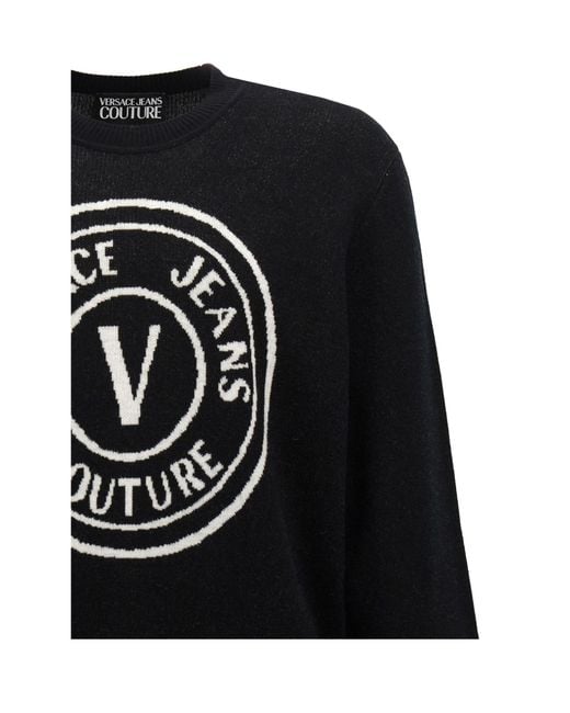 Versace Jeans Black Couture V-Emblem Crewneck Jumper for men