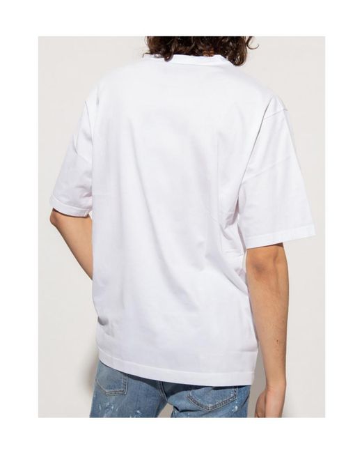 Dolce & Gabbana White Slogan-Print Cotton T-Shirt for men