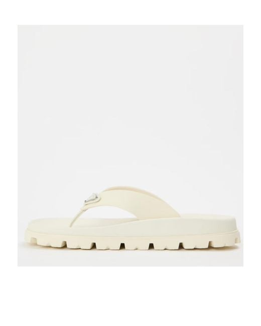 Prada White Logo Flip-Flops