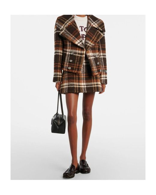 Patou Brown Check Double-Breasted Casual Jacket