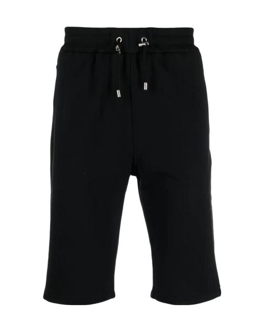 Balmain Black Drawstring Cotton Track Shorts for men