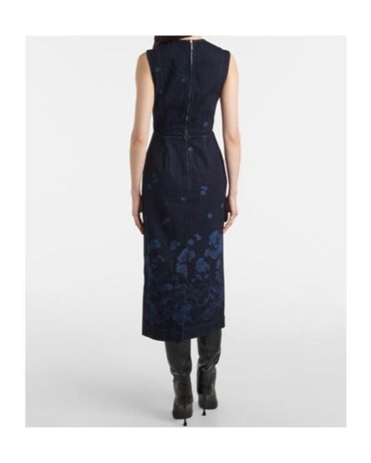 Erdem Blue Floral Denim Midi Dress