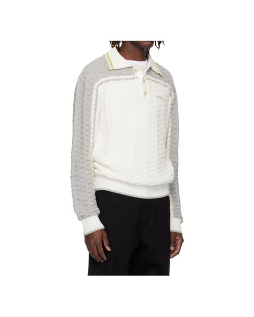 Casablanca White Long-Sleeve Boucle Polo Shirt for men