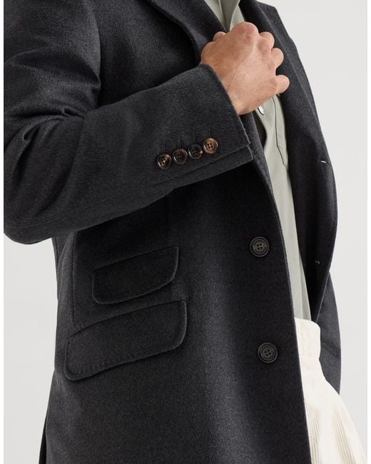 Brunello Cucinelli Black Single Breasted Long Sleeved Coat for men