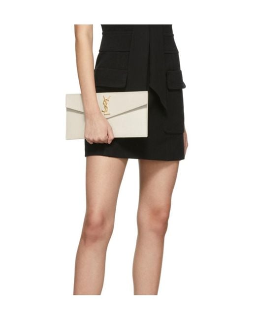 Saint Laurent Natural Uptown Logo Plaque Clutch Bag