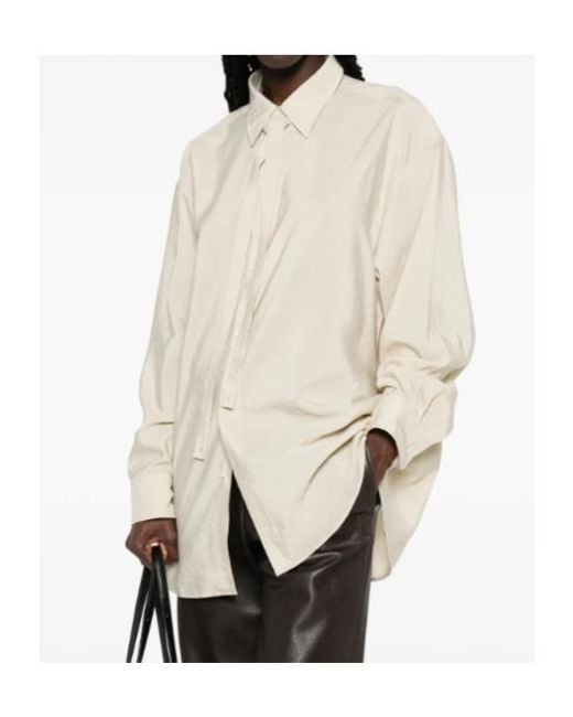 Lemaire White Tie-Neck Long-Sleeve Shirt