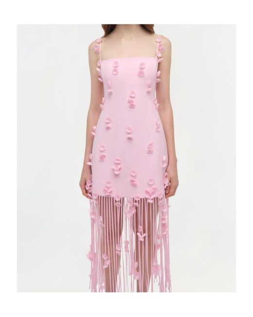 Jonathan Simkhai Pink Juliana Floral Fringed Midi Dress