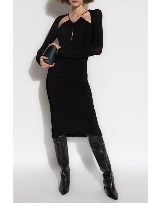 Isabel Marant Black Logane Ruched Detailed Midi Dress