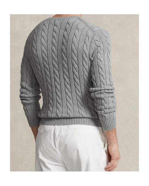 Polo Ralph Lauren Gray Logo Embroidered Cable-Knit Jumper for men