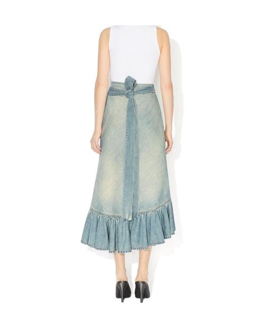 Alaïa Blue Denim Ruffle Wrap Skirt Asymmetric Cut