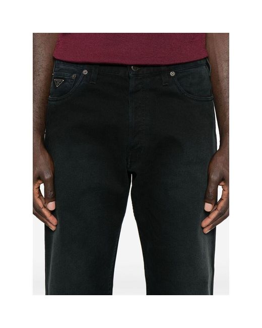 Prada Black Logo Patch Straight-Leg Jeans for men