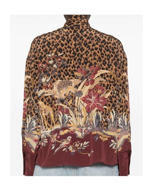 Etro Brown Leopard-Print Pussy-Bow Blouse