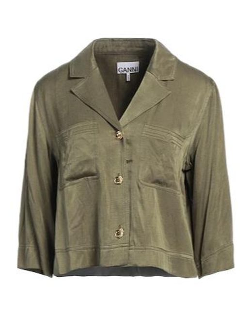 Ganni Green Solid Colour Shirts Blouses