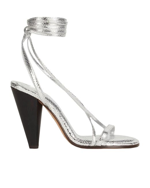 Isabel Marant White Metallic Snake-Print Leather High-Heel Sandals