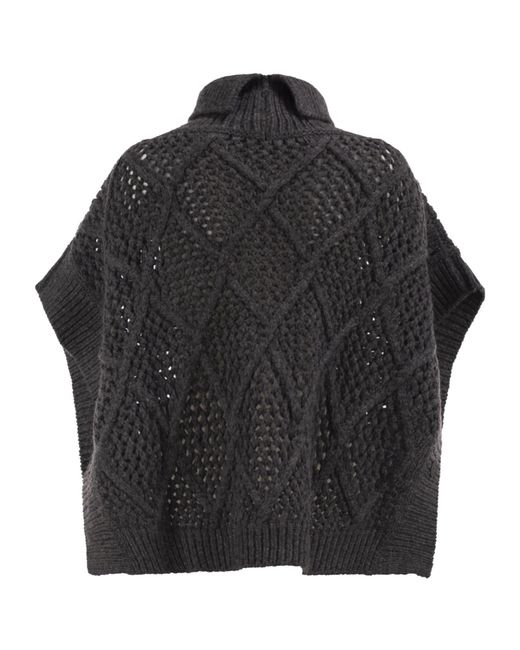 Peserico Black Hollow Shawl Sweater