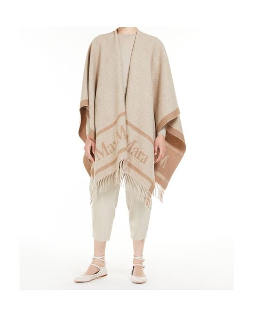 Max Mara Natural Fringed Logo Shawl