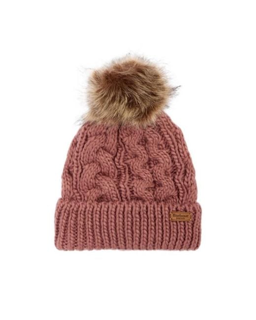 Barbour Red Logo Patch Ribbed Scarf And Beanie Set