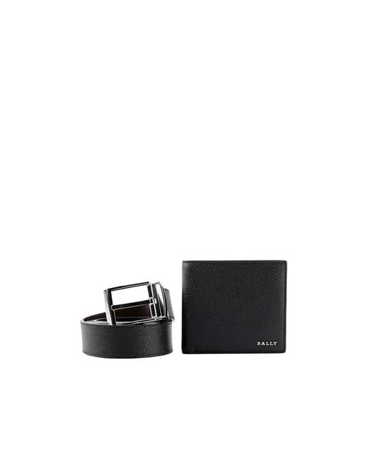 Bally Black Logo Wallet Belt Set for men
