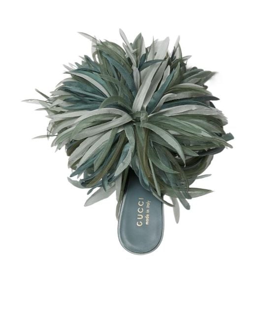 Gucci Green High Heel Embellished Slide Sandals