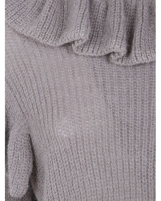 Twinset Gray Ruffleddetail Ribbed Knit Sweater
