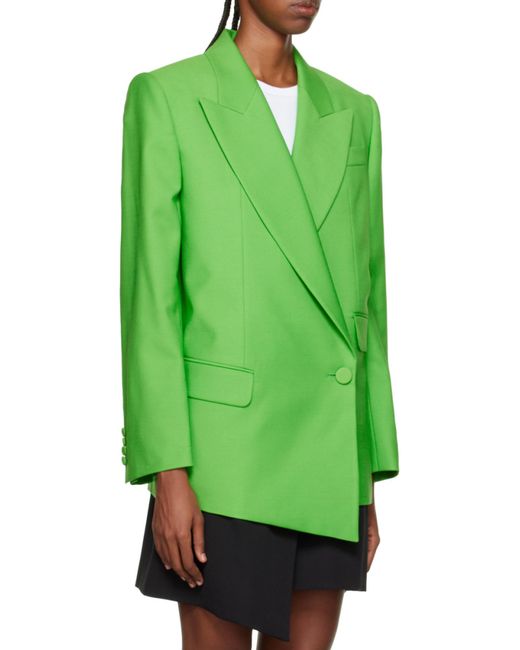 McQueen Green Double-Breasted Asymmetric Blazer