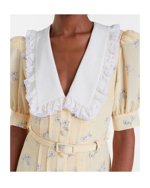 Alessandra Rich Natural Lace-Trimmed Floral Silk Dress
