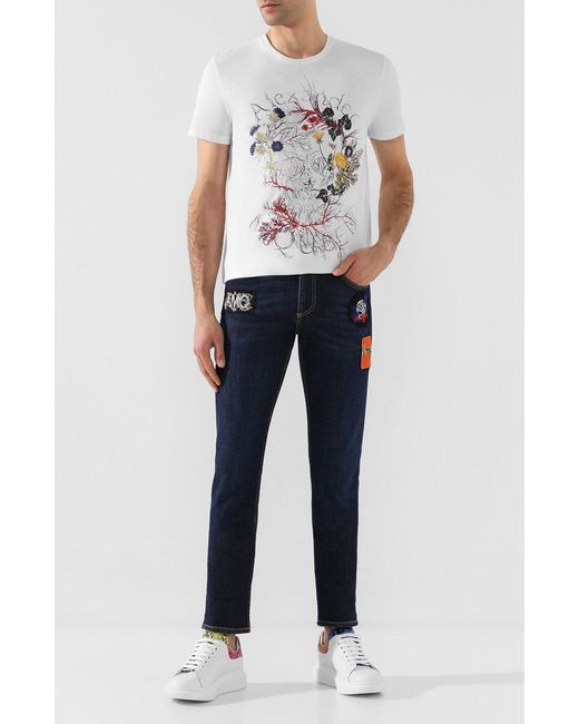 McQueen White Botanical Logo Print T-Shirt for men