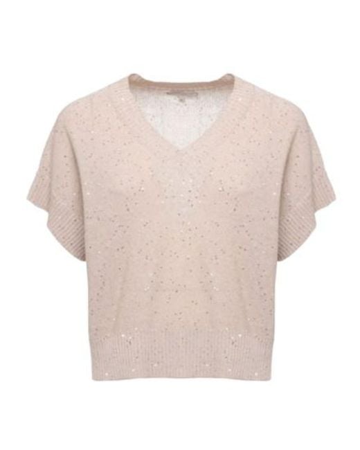 Antonelli Natural Calla Sequined V-Neck Sweater