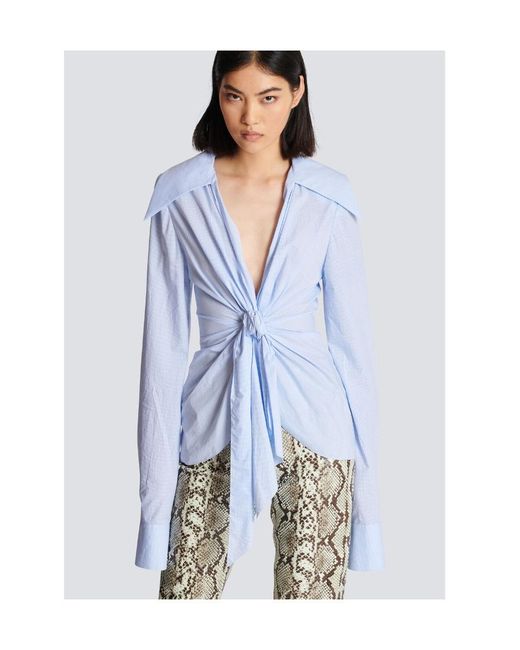 Balmain Blue Poplin Knotted Shirt