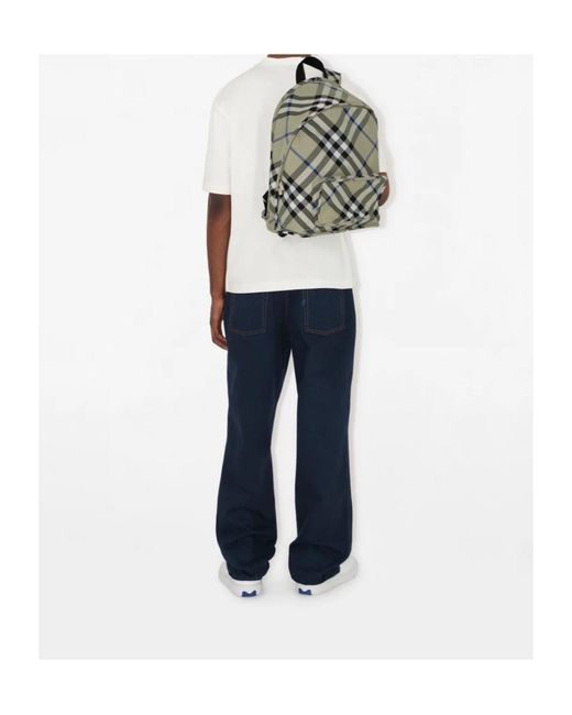 Burberry Green Check-Printed Zipped Backpack for men