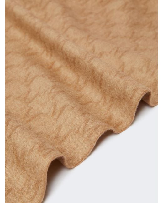 Max Mara Natural Logo Embroidered Fringed Edge Scarf