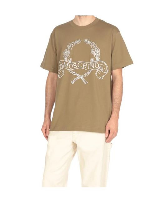 Moschino Green Logo Printed Crewneck T-Shirt for men