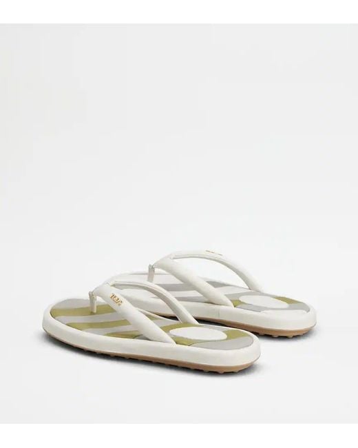 Tod's White Round-Toe Flip-Flops