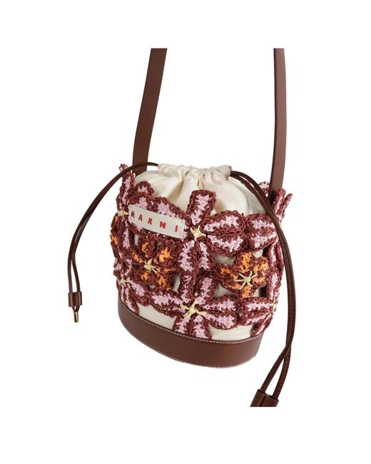 Marni Red Crochet Bucket Shoulder Bag