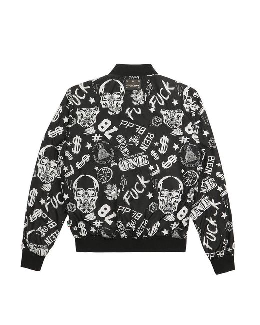 Philipp Plein Black Pattern Printed Casual Jacket for men