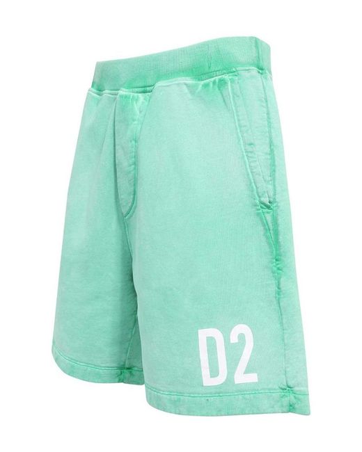 DSquared² Green Logo-Print Cotton Track Shorts for men