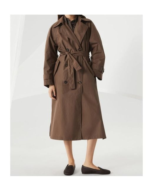 Brunello Cucinelli Brown Double-Breasted Belted Trench Coat