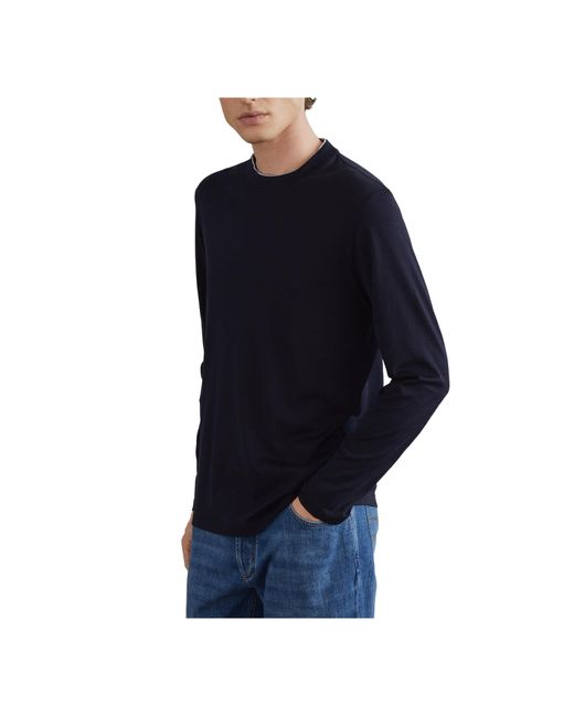 Brunello Cucinelli Blue Contrasting-Trim Long-Sleeved T-Shirt for men