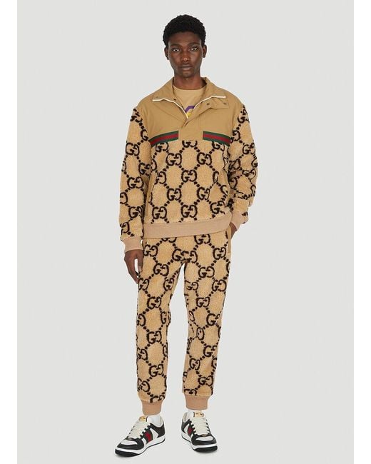 Gucci Natural Monogrammed Contrasting Teddy Jacket for men